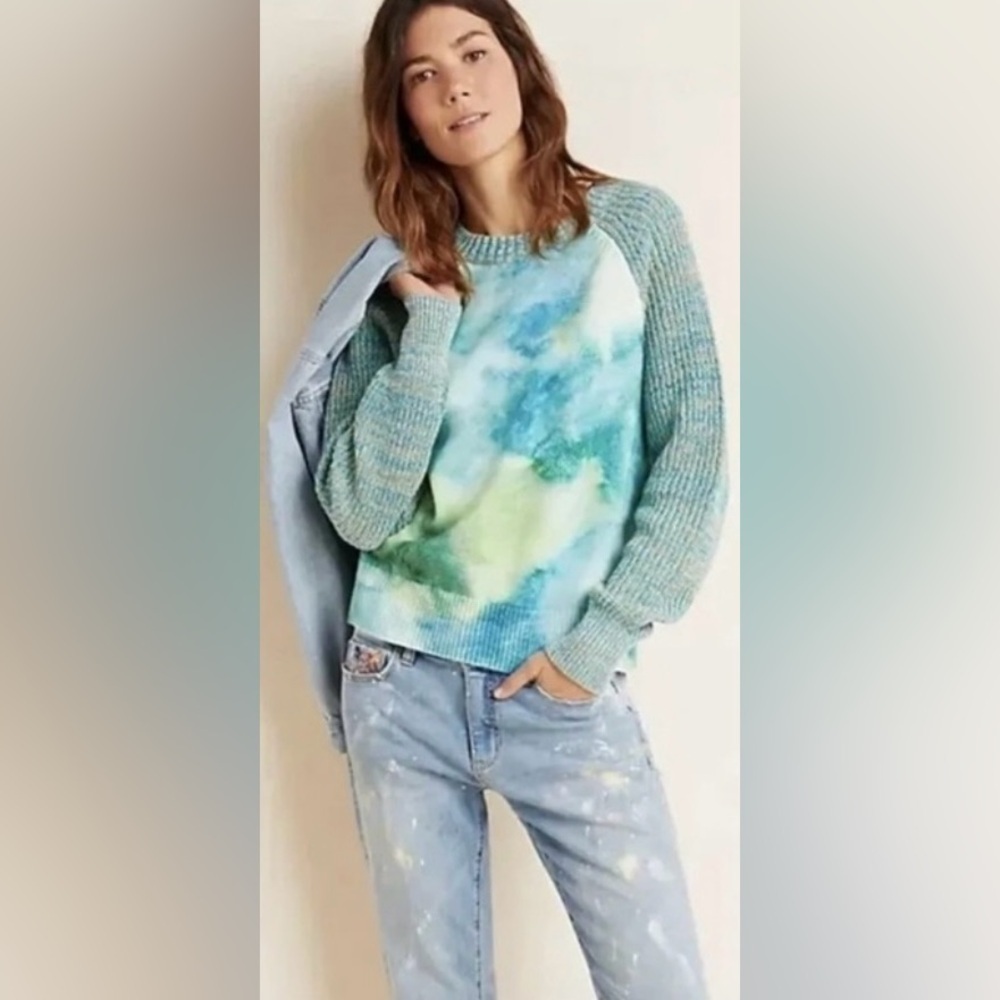 Anthropologie Giada Watercolor Sweater XS Coastal Grandma Knit Top